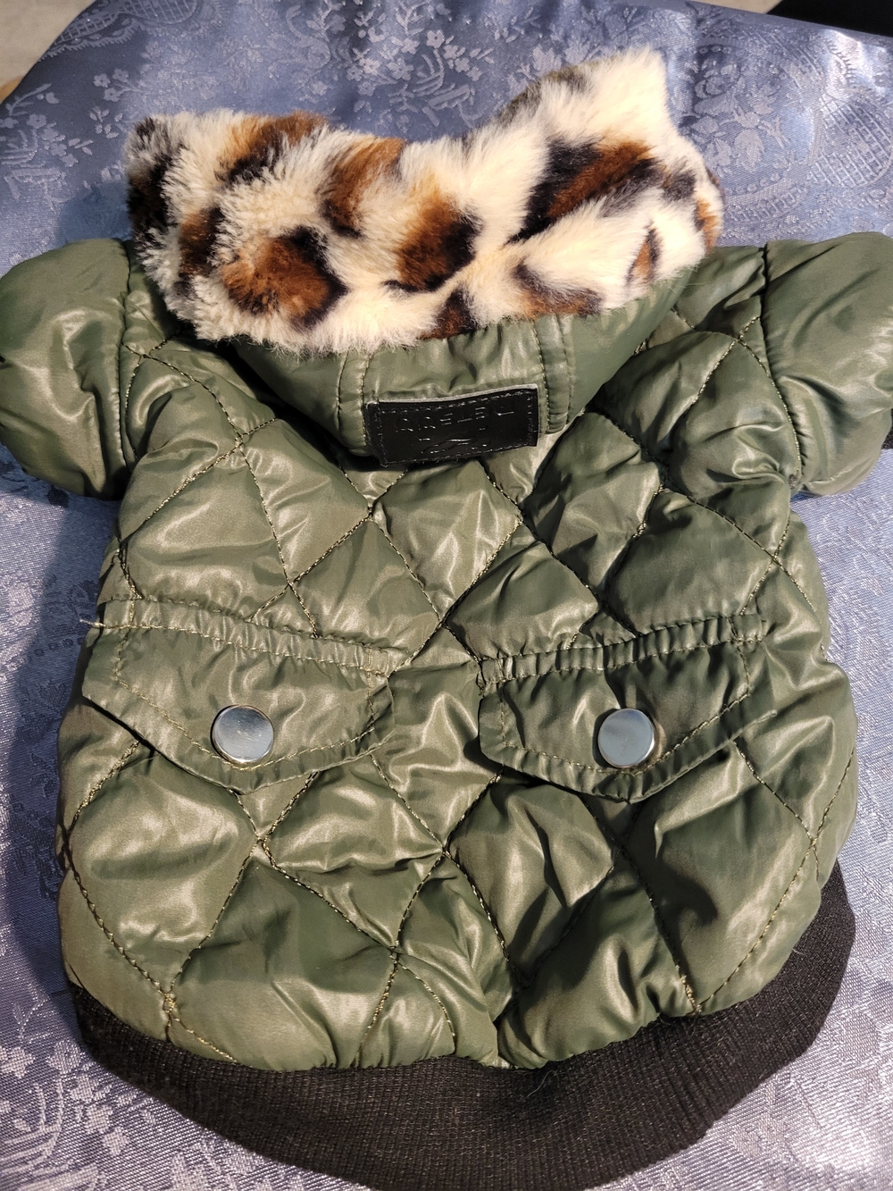 Puffy Dog Coat with Faux Fur Hood And Snaps Med New